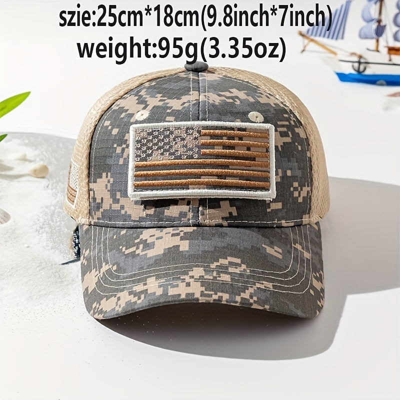 American Flag Camo Trucker Hat Baseball Cap Men's Sunshade Hat