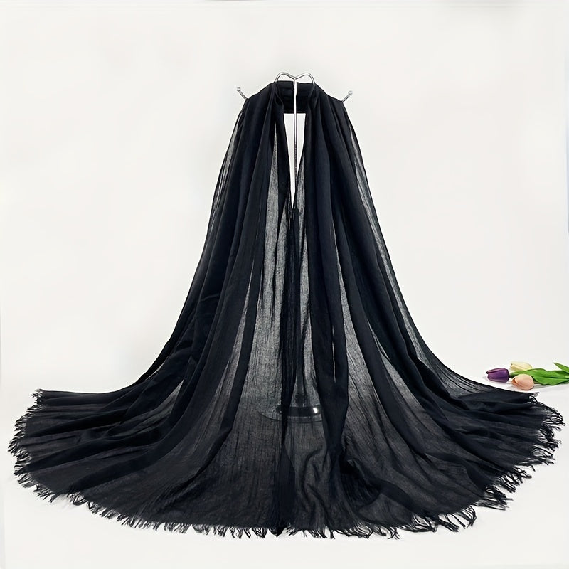 Frayed Edge Crinkle Scarf Solid Breathable Shawl Women Outdoor Hijab Turban