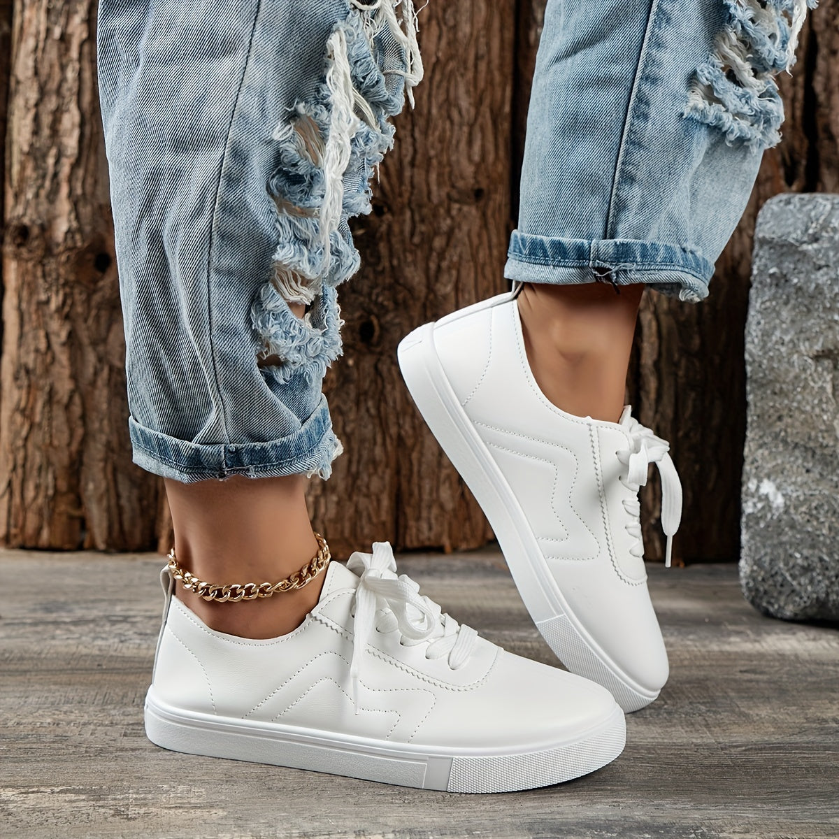 Women's Lace Up Comfortable Flat Shoes Solid Walking Shoes