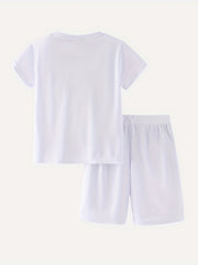 Boy's Sporty 2pcs T-shirt & Shorts Set VANGU SPORTS Print Kid's Clothes