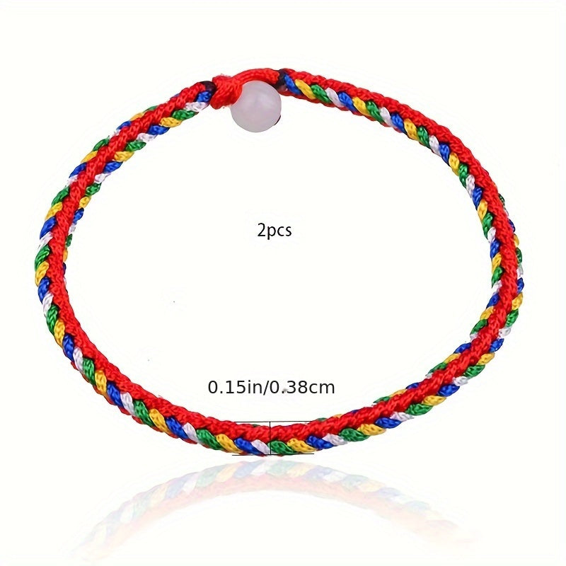 2 Pcs Colorful Rope Bracelet Good Luck Couple Holiday Gift