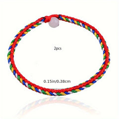 2 Pcs Colorful Rope Bracelet Good Luck Couple Holiday Gift