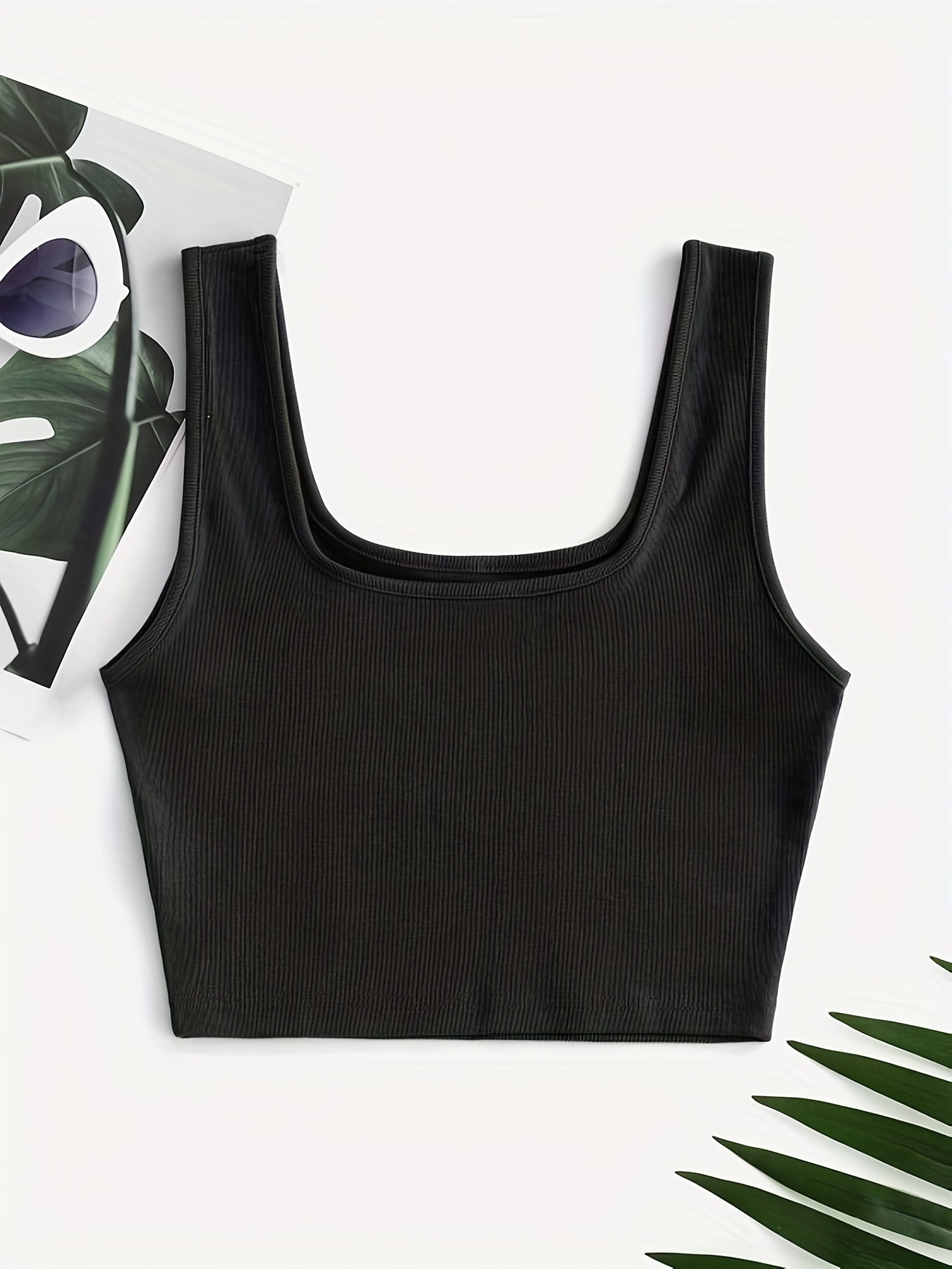Ribbed Square Neck Crop Tank Top Y2K Sleeveless Tank Top Summer