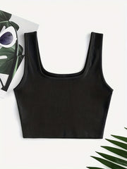 Ribbed Square Neck Crop Tank Top Y2K Sleeveless Tank Top Summer