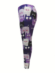 Cat Print Stretch Leggings Slim Fit