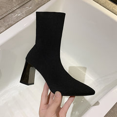 Women's Stretch Ankle Boots High Heel Slip On Comfortable Boots