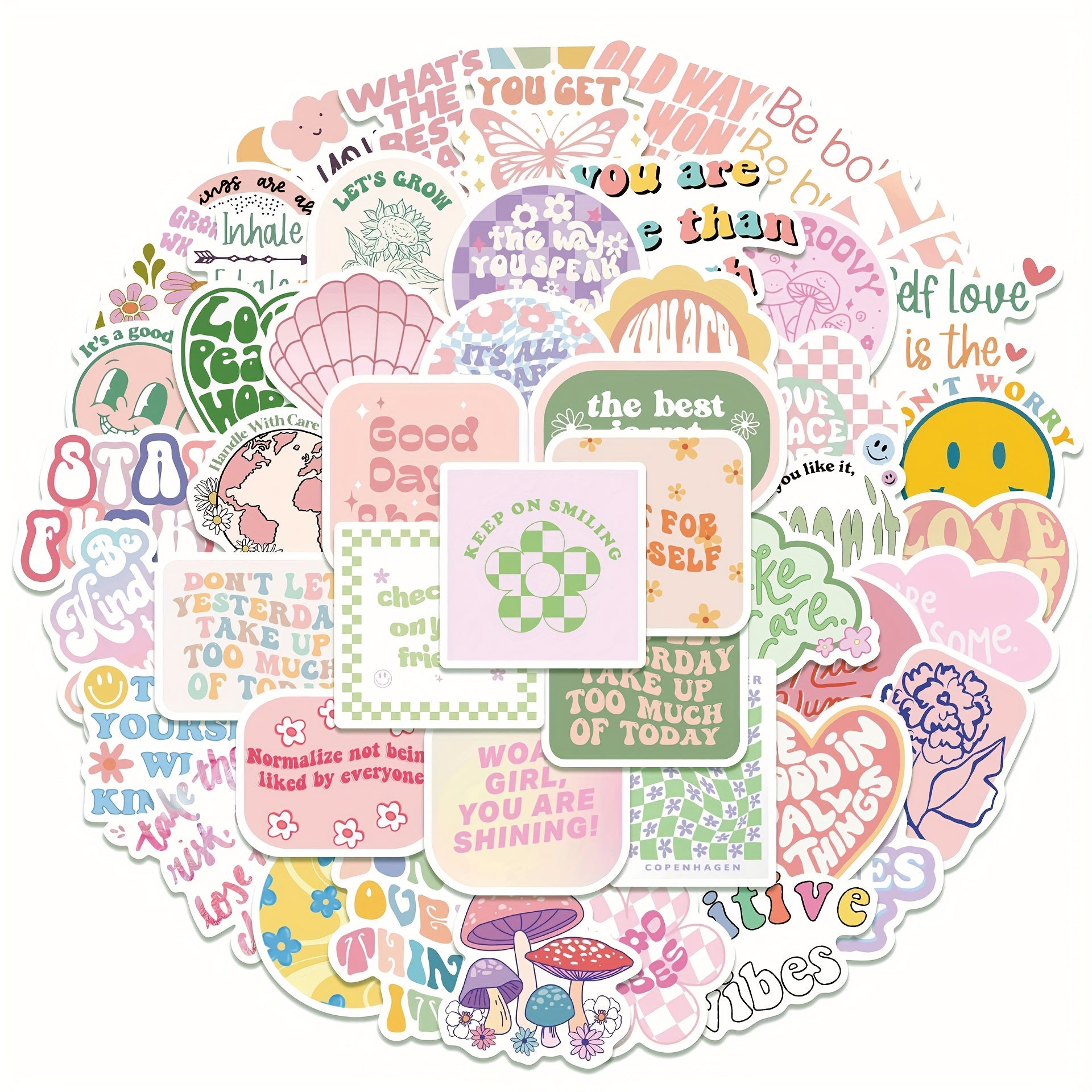 50pcs Pastel Painting Stickers for DIY Journals - English Adhesive Decals