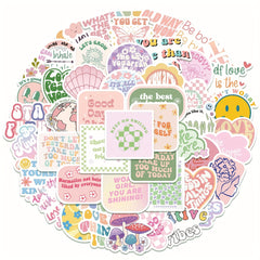 50pcs Pastel Painting Stickers for DIY Journals - English Adhesive Decals