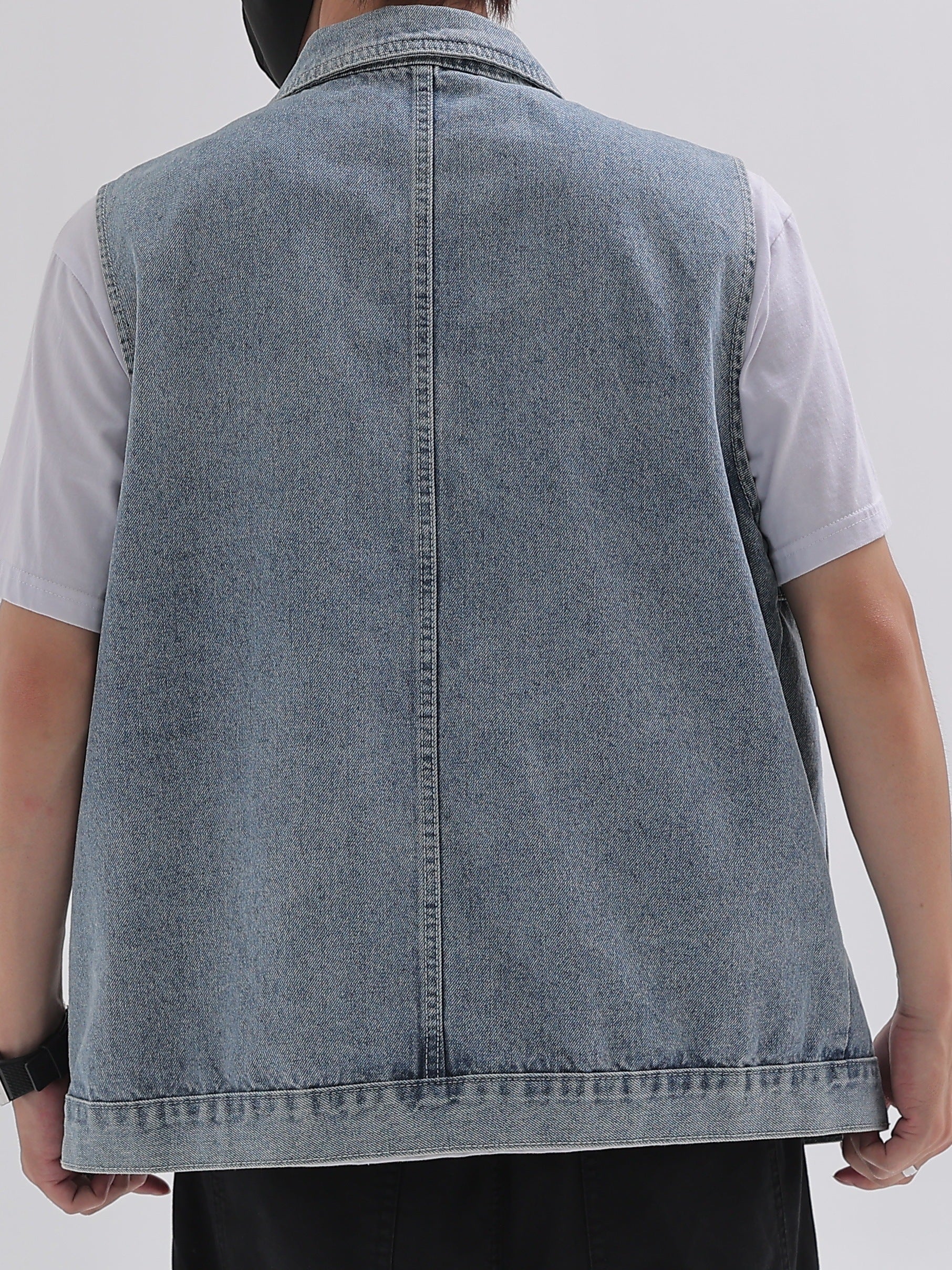 Men's Classic Crucifix Pattern Denim Vest Street Style Waistcoat Spring Summer