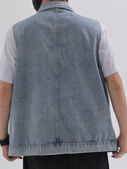 Men's Classic Crucifix Pattern Denim Vest Street Style Waistcoat Spring Summer