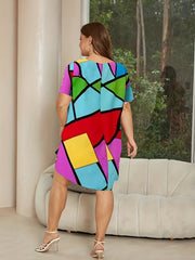 Women's Colorblock Short Sleeve Round Neck Dress