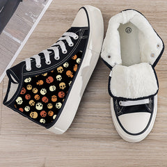 Skull Print Plush Lined Thermal Canvas Sneakers