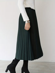 Elastic Waist Pleated Midi Skirt for Women