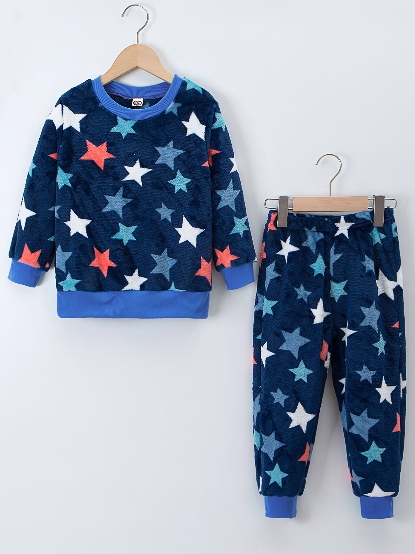 Star Pattern Flannel Pajamas 2pcs Set Thermal PJ Boy's Loungewear