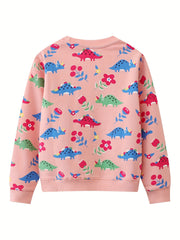 Floral Dinosaur Crew Neck Sweatshirt for Girls