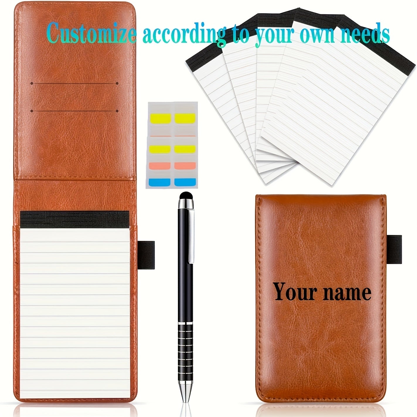 Faux Leather Pocket Notebook Set with Pen - Portable Mini Notebook