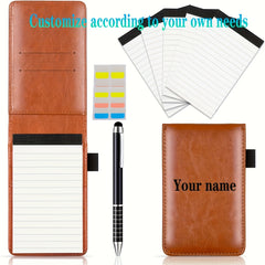 Faux Leather Pocket Notebook Set with Pen - Portable Mini Notebook