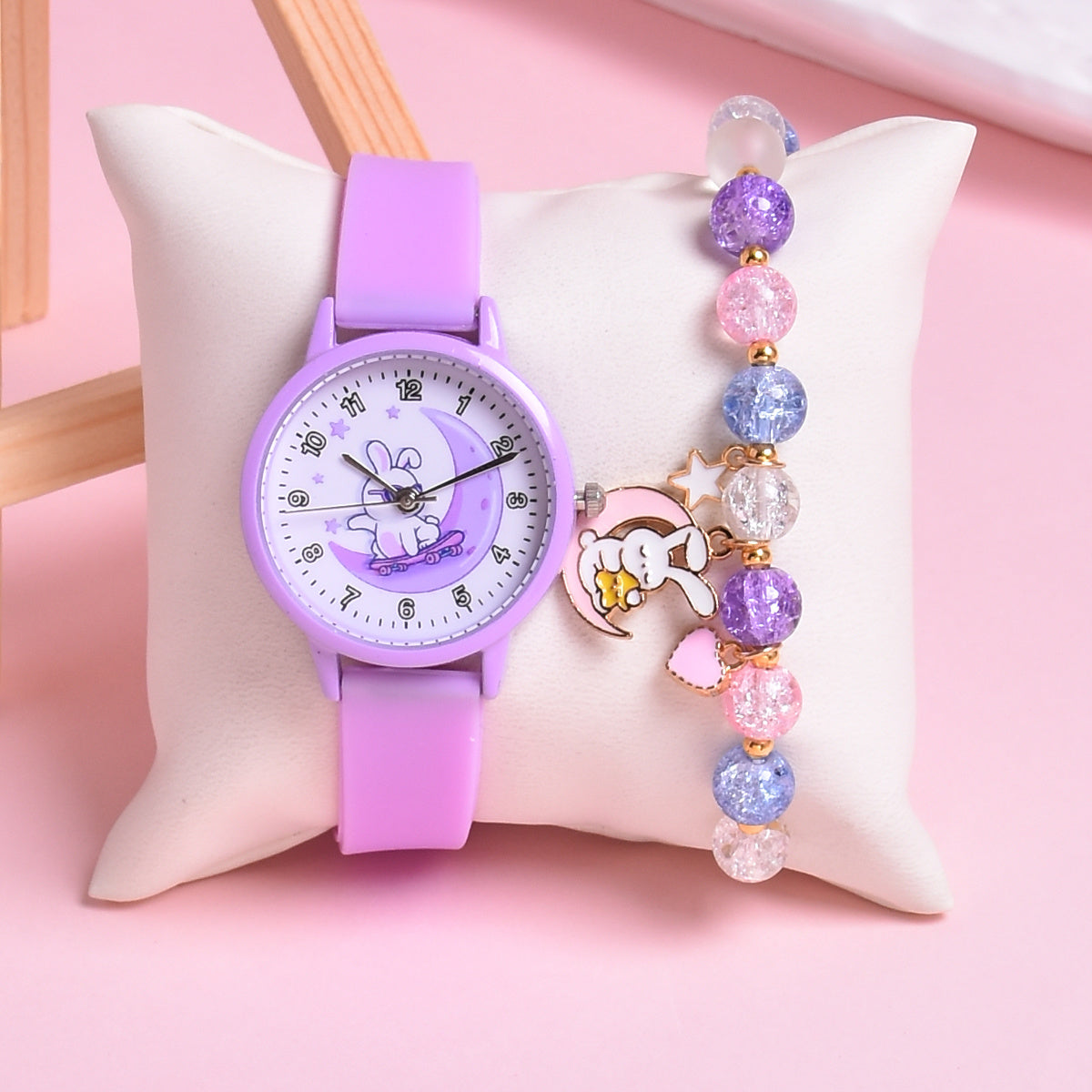2pcs Set Rabbit On The Moon Girls Quartz Watches with Bracelet