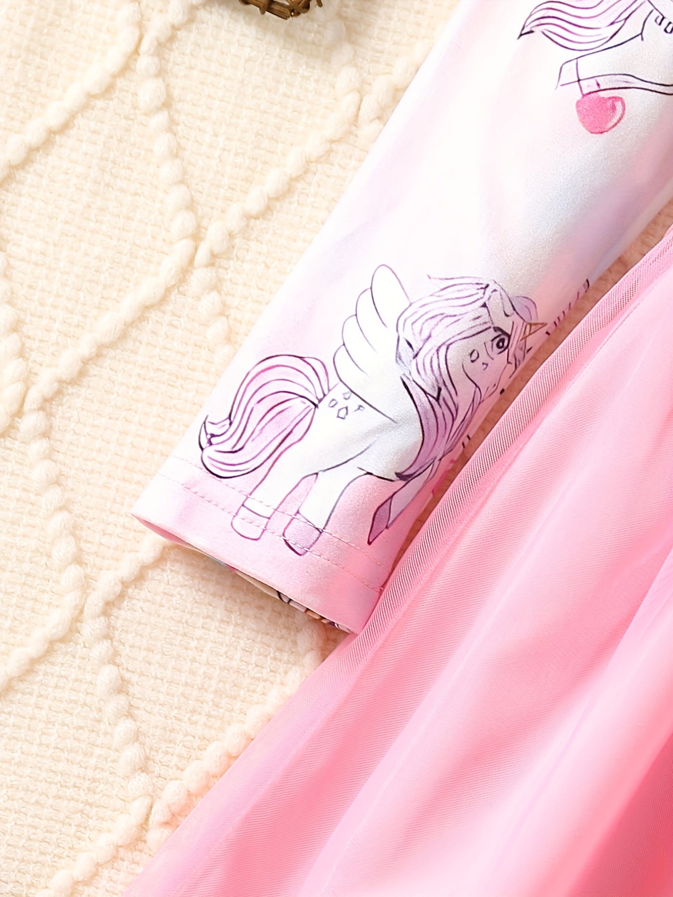 Girls' Long Sleeve Unicorn Tutu Dress Frill Trims for Party Birthday