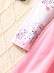 Girls' Long Sleeve Unicorn Tutu Dress Frill Trims for Party Birthday