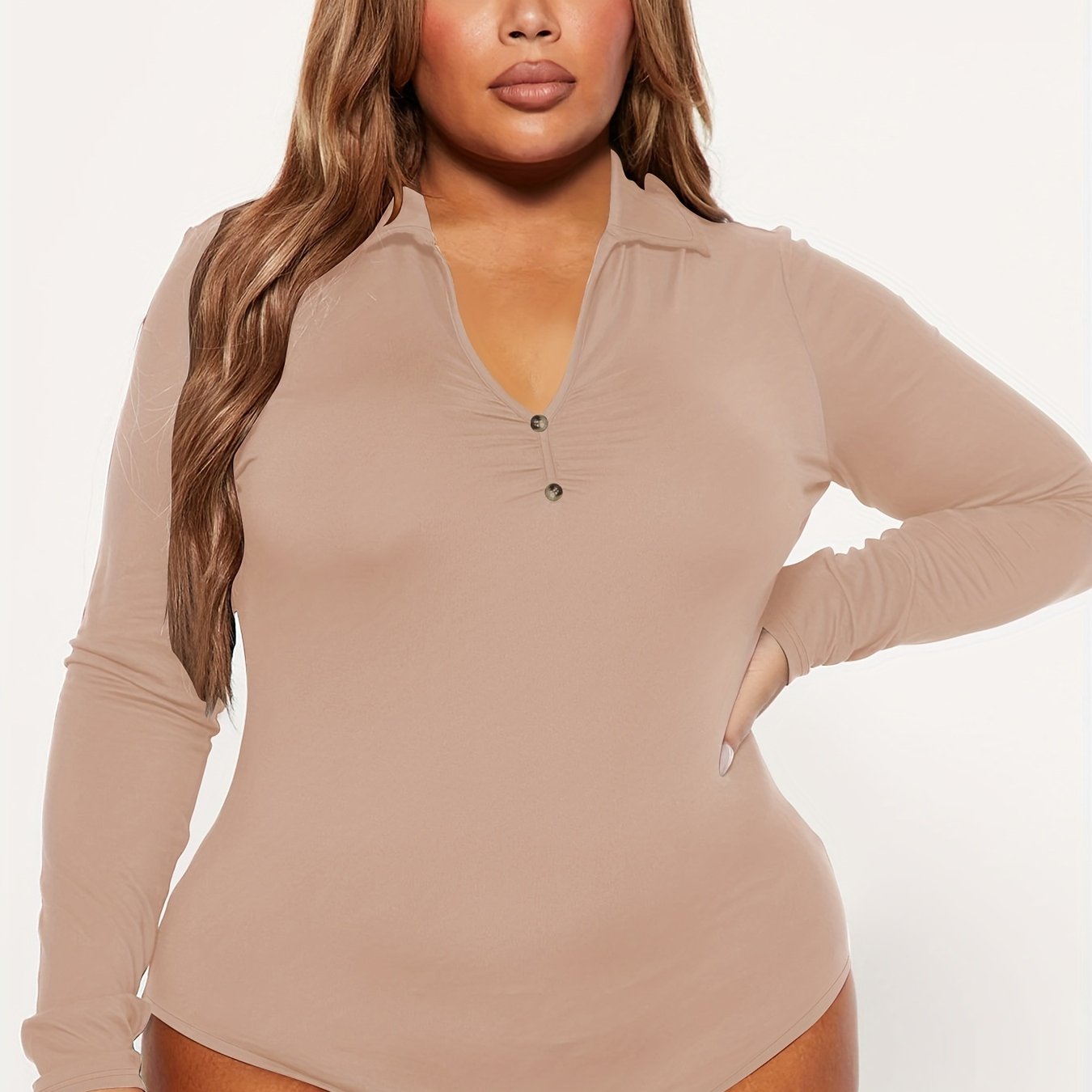 Solid Button Long Sleeve Bodysuit