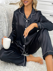 Contrast Trim Pajama Set Long Sleeve Top & Pants