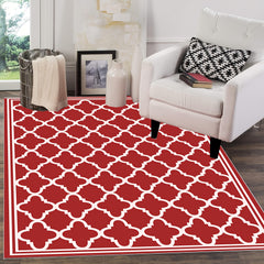 Trellis Collection Red Area Rug Contemporary Casual Abstract Area Rug