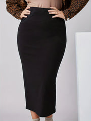 Elastic Waist Maxi Pencil Skirt Medium Stretch
