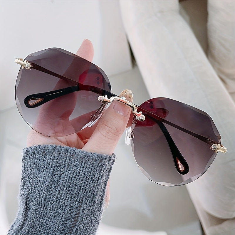 Oversize Rimless Gradient Lens Sunglasses UV Protection