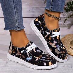 Women's Cartoon Print Lace-Up Canvas Skateboard Shoes