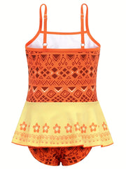 Toddler Girls Abstract Graphic Ruffle Trim Cami Swimsuit