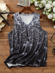 Snowflake Print V Neck Tank Top Medium Stretch