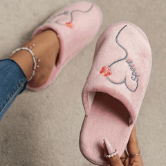 Women's Pink Love Plush Slippers Warm Fuzzy Home Shoes