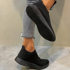 Women's Knit Platform Sneakers Slip On Lightweight Outdoor Shoes