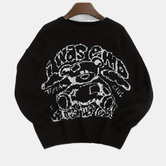 Casual Sweater Women's Plus Bear & Slogan Print Long Sleeve