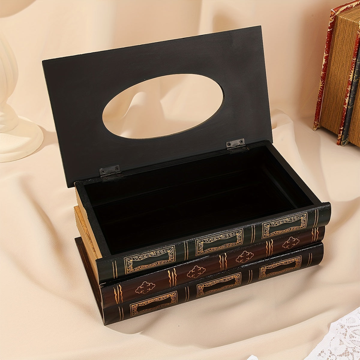 Wooden Painted Three fold Book Shaped Tissue Box