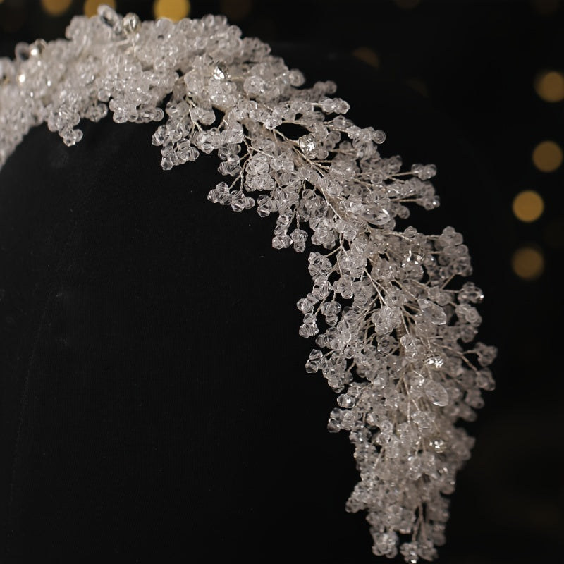 Silver Floral Rhinestone Bridal Tiara Pearl Headband Crown