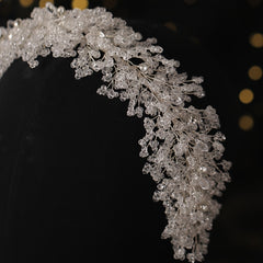 Silver Floral Rhinestone Bridal Tiara Pearl Headband Crown
