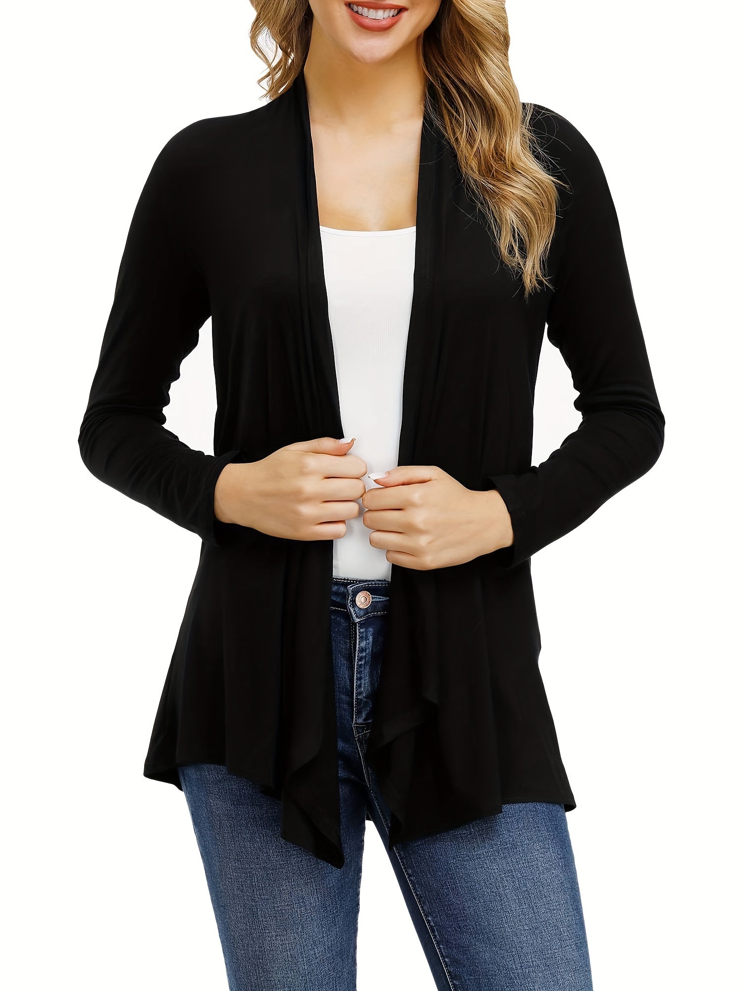 Casual Cardigan Women's Plus Solid Long Sleeve Open Front