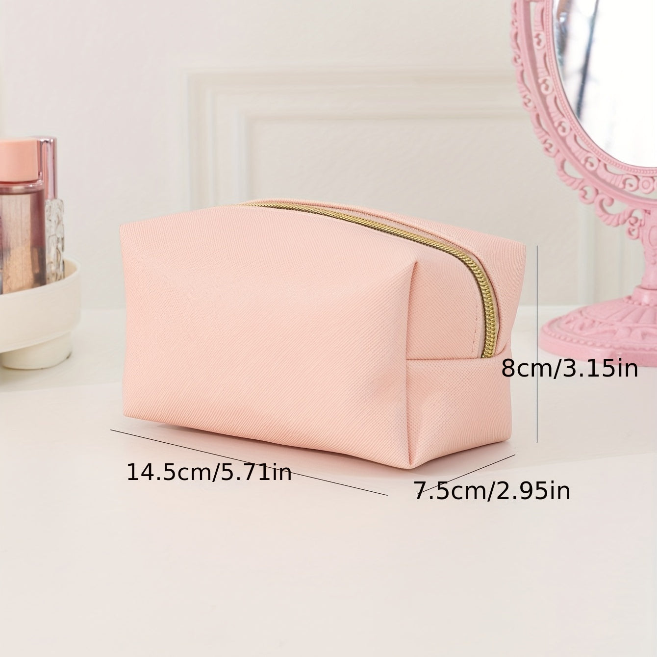 Pink Cosmetic Bag Women Makeup PU Travel Toiletry Zipper Storage Pouch