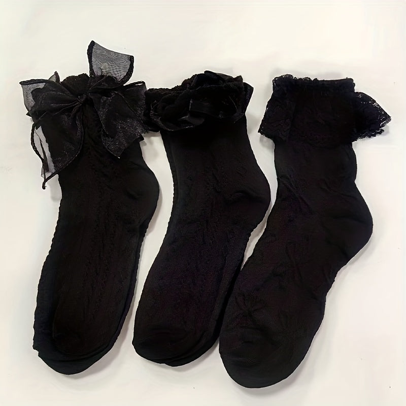 3 Pairs Ruffle Textured Socks Women's Stockings