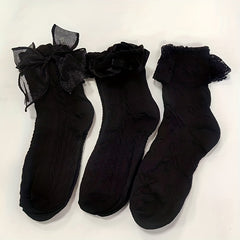 3 Pairs Ruffle Textured Socks Women's Stockings