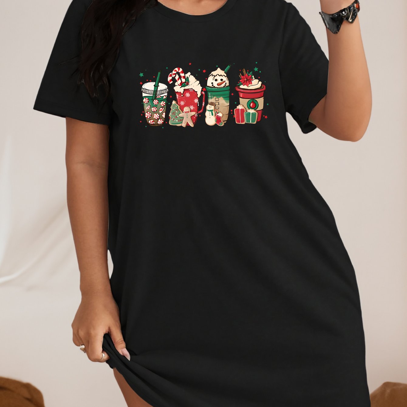 Snowman Drinks Print Tee Nightdress