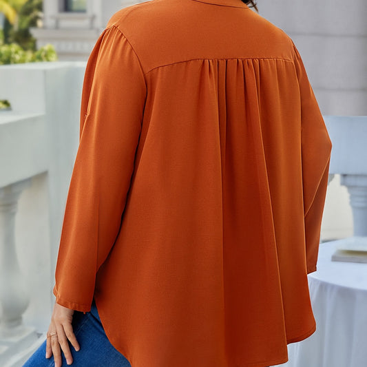 Casual Blouse Womens Solid Roll Up Long Sleeve