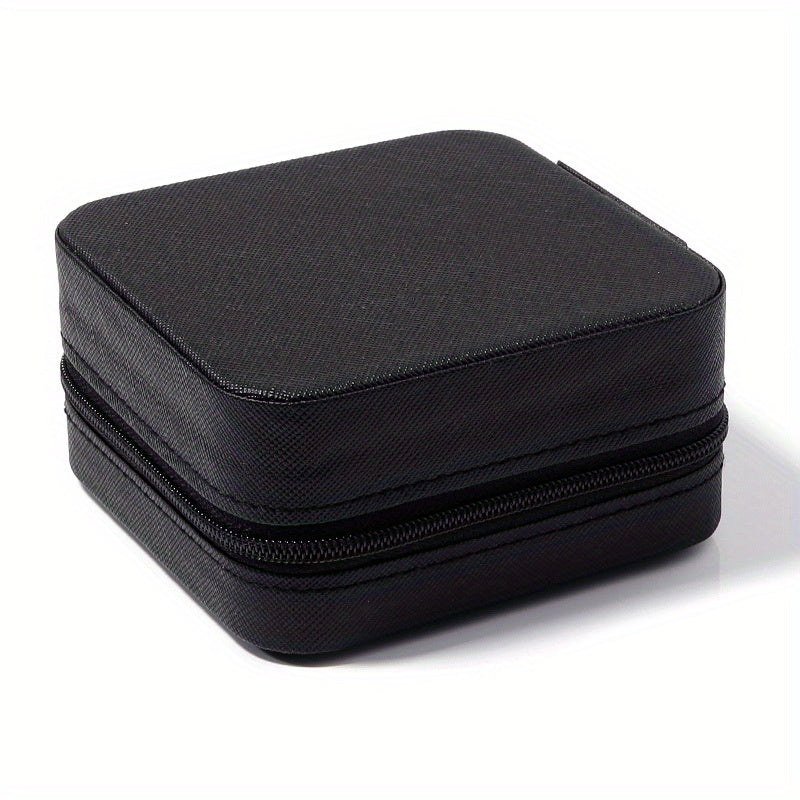 Portable PU Leather Jewelry Storage Box with Zipper - Home & Travel Organizer