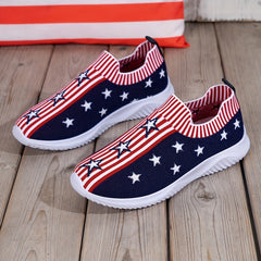 Women's Star & Stripe Pattern Slip on Walking Shoes Independence Flying