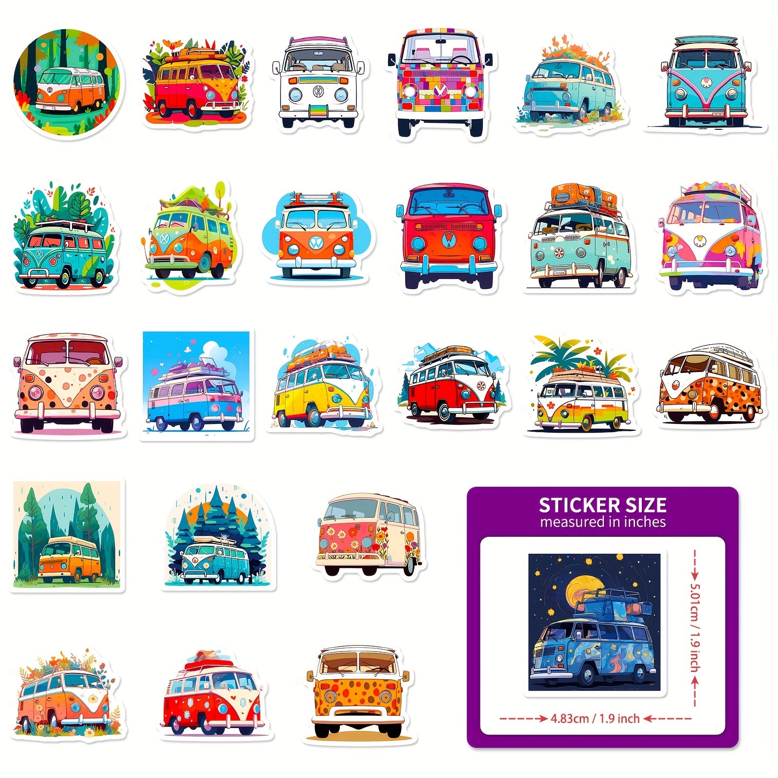 50pcs Cartoon Bus Stickers Graffiti Decoration Stickers