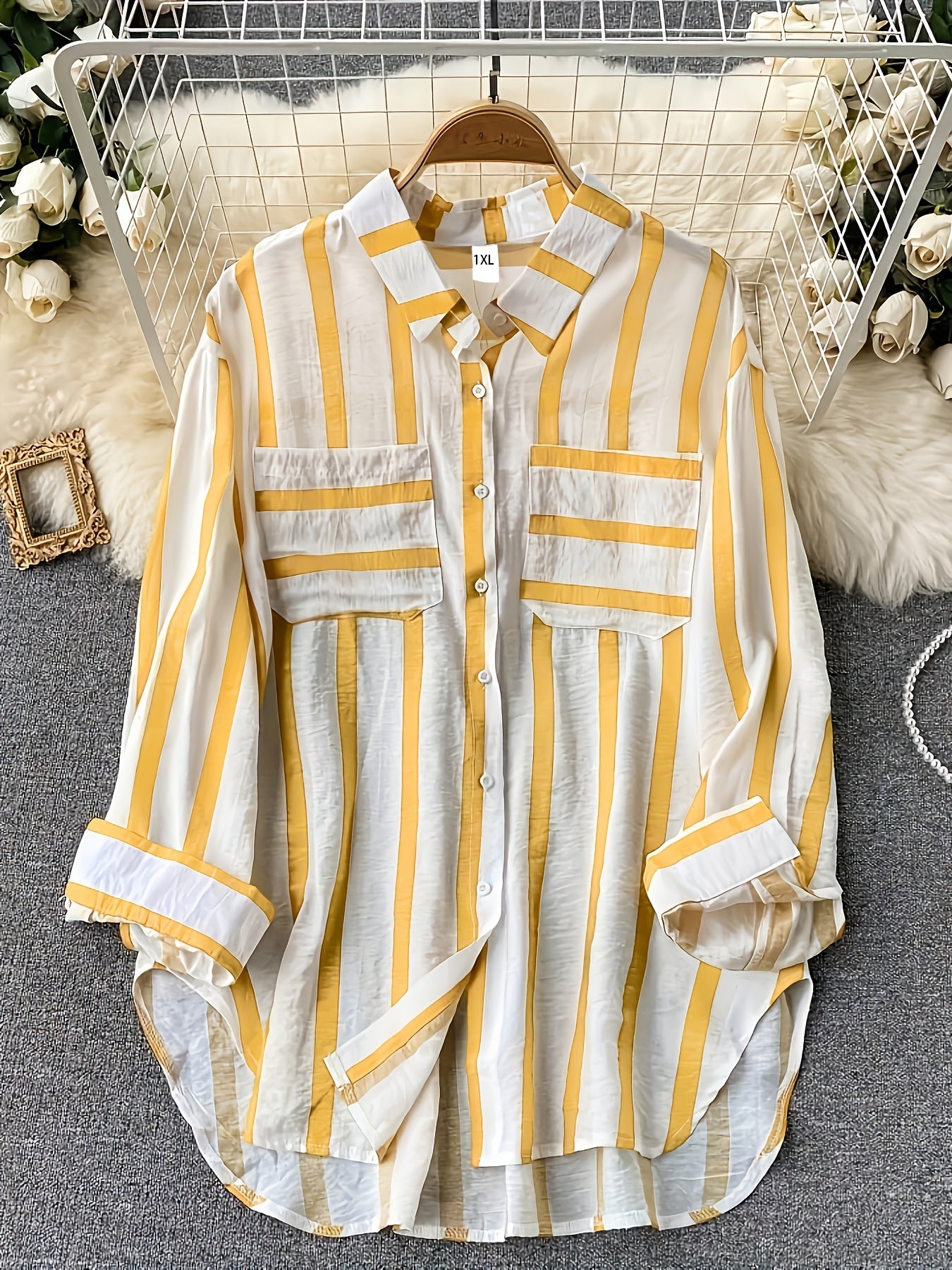 Stripe Print Long Sleeve Blouse