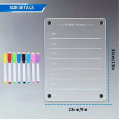 Weekly Meal Planner Magnetic Acrylic Board for Fridge - Includes 8 Colors
