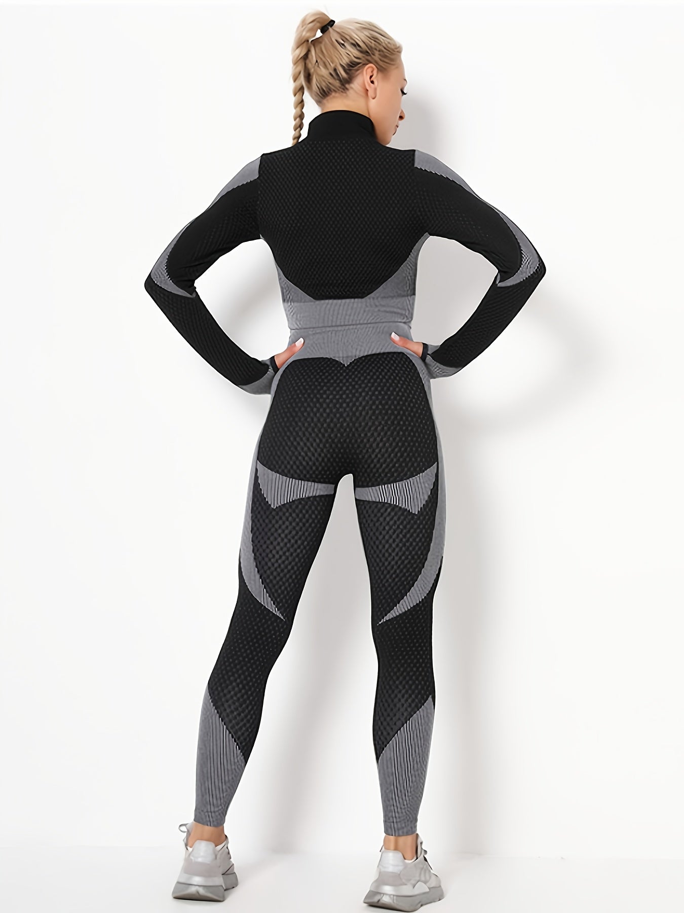 Textured Long Sleeve Top & Leggings Fitness Set